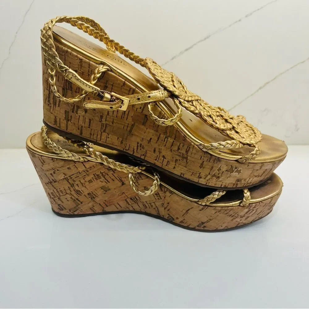 Kate Spade Gold Braided Wedges